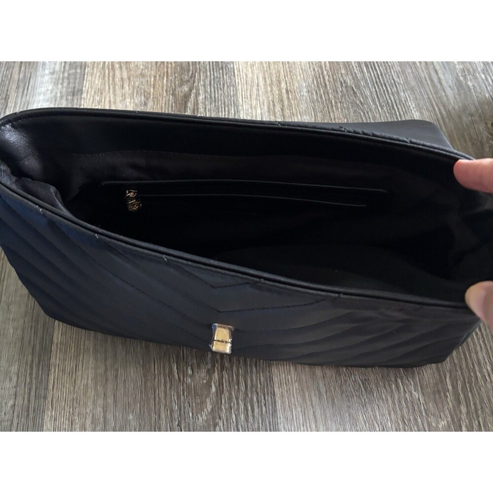 Valentino Orlandi V Quilted Black Italian Vegan Leather Crossbody Bag NWT - Picture 3 of 7